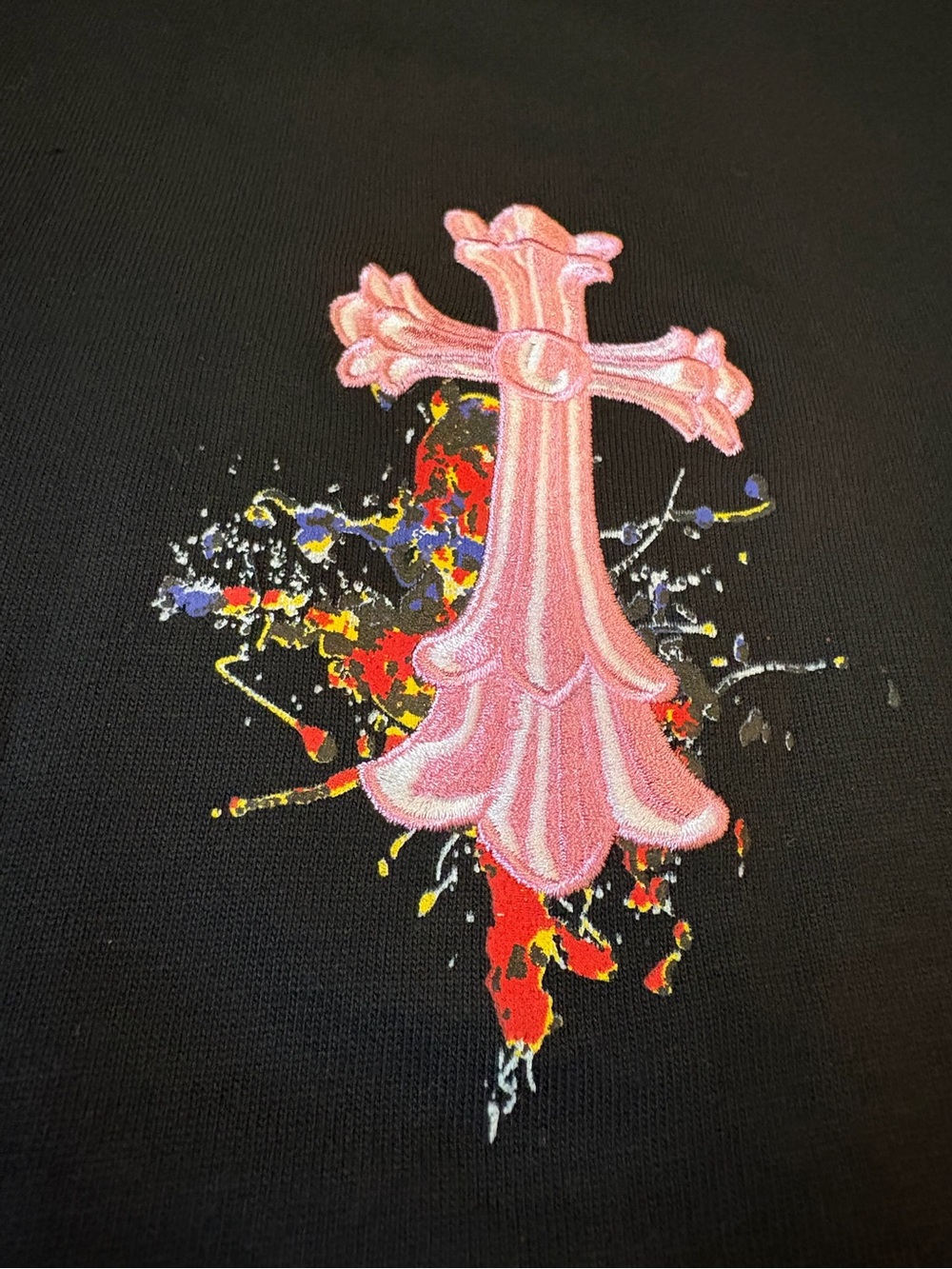 Men's Black Short Sleeve Tee with Pink Cross Graphic - Picture 2 of 7